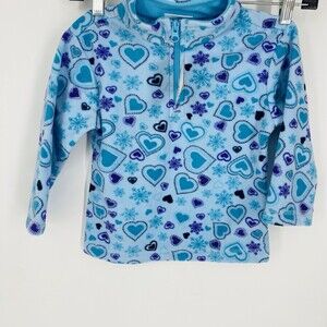 Hanna Andersson Fleece 90cm 2T Blue Heart Print 1/4 Zip Fleece Jacket Girl's